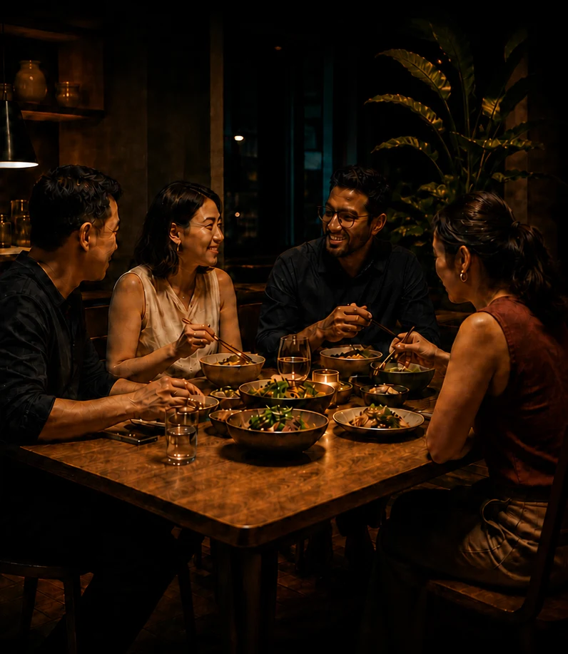 Friends sharing dinner around a table