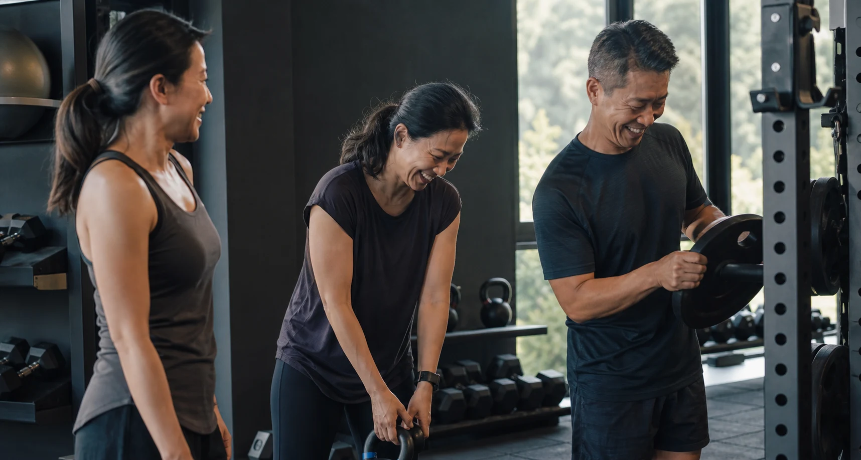 Friends finishing a strength session together